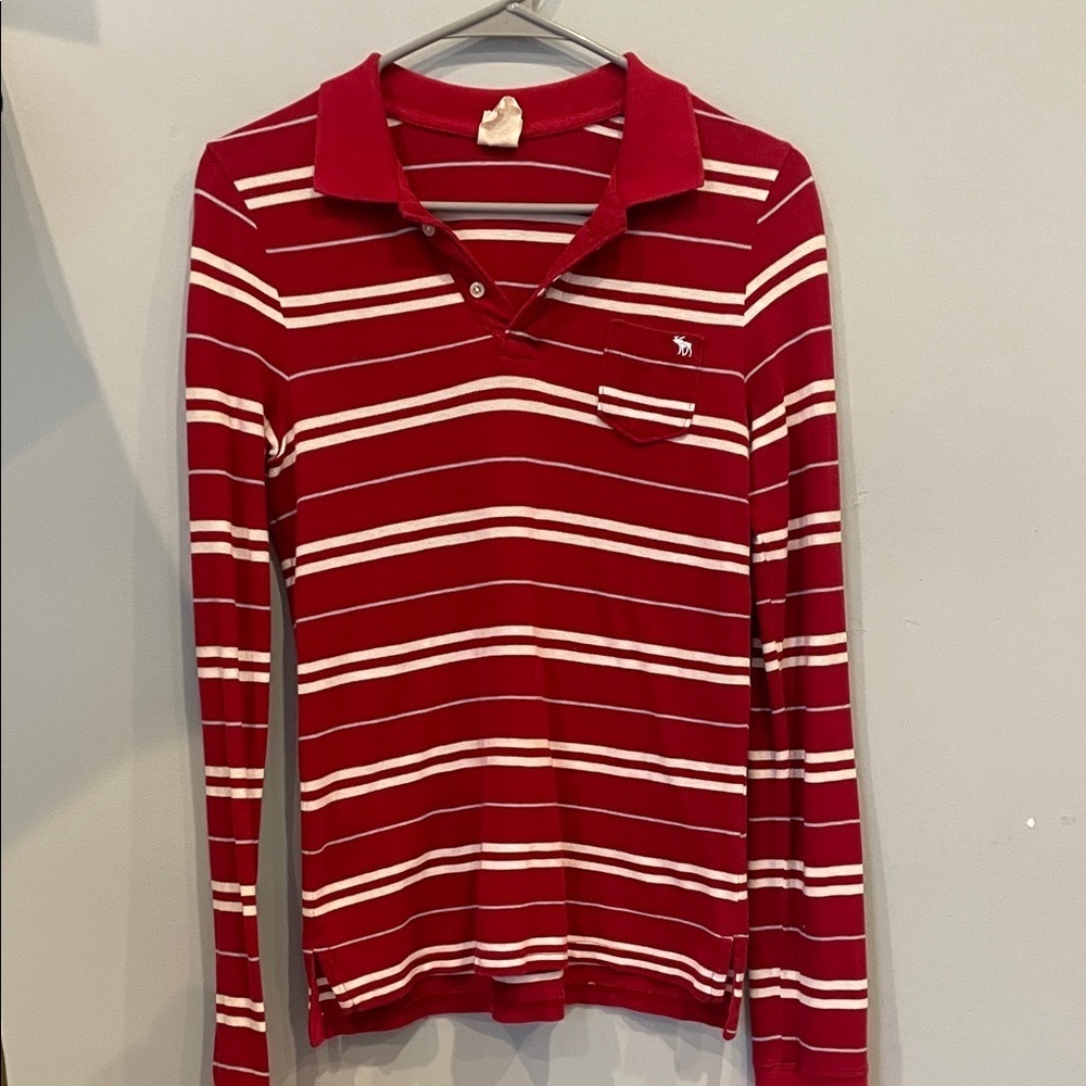 Red Striped Long Sleeve Polo Shirt vintage Abercrombie
